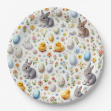 ウサギ、卵、ひよこ柄のペーパープレート パーティーグッズ