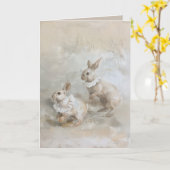 ウサギ - 折り畳まれたグリーティングカード カード (黄色い花)