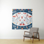 ウサギ、花：フォークアートのバナー。 タペストリー (インサイチュ)