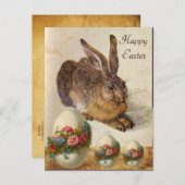 ウサギ（若いウサギ）花のイースターエッグ シーズンポストカード (正面/裏面)