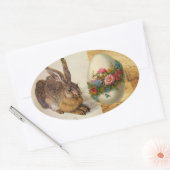 ウサギ（若いウサギ）花のイースターエッグ 楕円形シール (封筒)