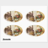 ウサギ(若いウサギ)花のイースターエッグ 楕円形シール (シート)