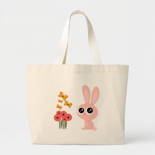 ウサギ 蝶々 可愛いトートバッグ ラージトートバッグ (正面)