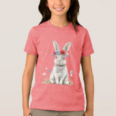 ウサギ 赤いポピー花 トライブレンドＴシャツ (正面)
