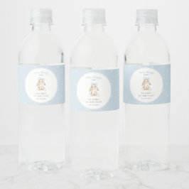 ウサギ、青いリボン、青い水玉、ファーストバースデー ペットボトルラベル
