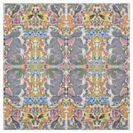 ウサギ、鳥の花、タイル張りのデザイナー織物 ファブリック