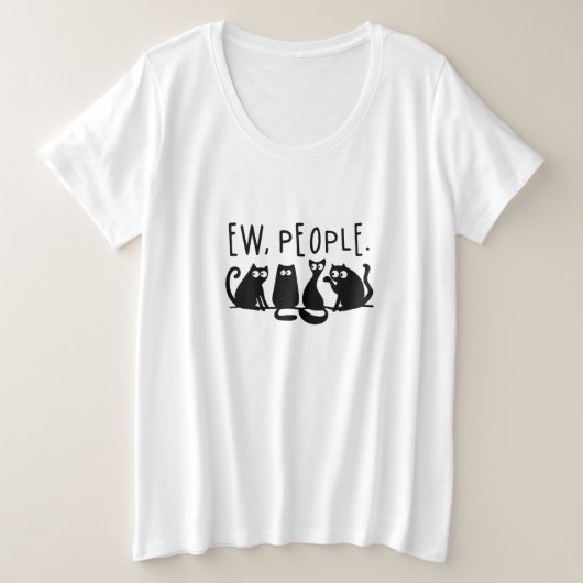ウザい人、笑える 黒猫 プラスサイズTシャツ (デザイン正面)