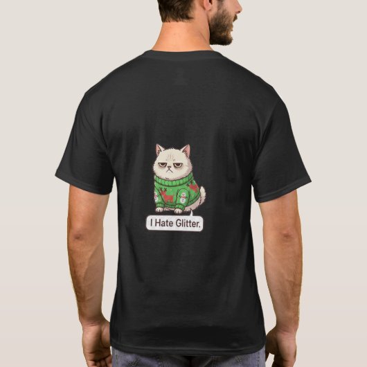 ウザ猫 グリッター嫌い アグレッシブクリスマス Tシャツ (裏面)