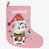 ウシパーソナライズされたピンクのクリスマスストッキング ラージクリスマスストッキング (正面)