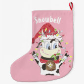 ウシパーソナライズされたピンクのクリスマスストッキング ラージクリスマスストッキング (裏面)