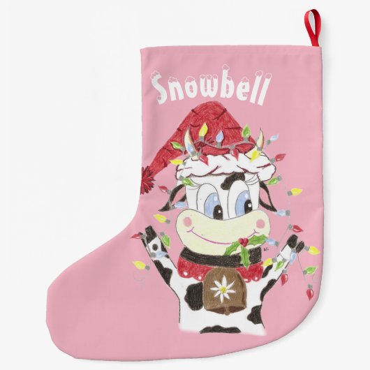 ウシパーソナライズされたピンクのクリスマスストッキング ラージクリスマスストッキング (裏面)