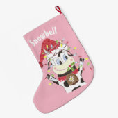 ウシパーソナライズされたピンクのクリスマスストッキング ラージクリスマスストッキング (裏面 (吊り時))