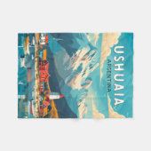 ウシュアイアアルゼンチントラベルアートヴィンテージ フリースブランケット (正面(横))