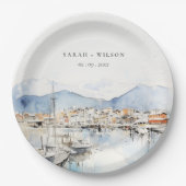 ウシュアイア、アルゼンチンの水彩画の風景 ウェディング ペーパープレート (正面)