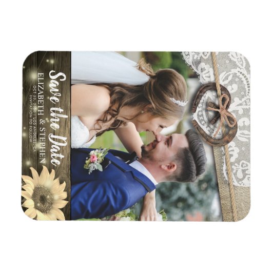 ウスシューズひまわりウェディング日付写真を保存 マグネット (横)