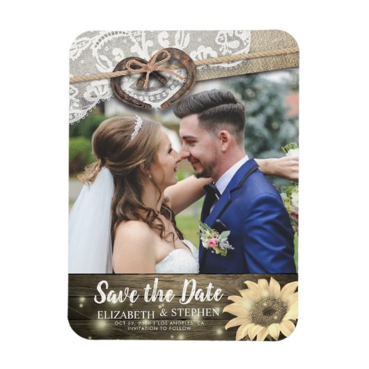 ウスシューズひまわりウェディング日付写真を保存 マグネット (縦)