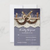 ウスシューズ素朴ウッドレースネイビーウェディングRSVP 出欠カード (正面)