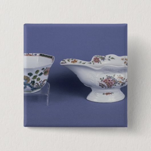 ウスター楕円形のソース入れをおよび八角形は形づけました 缶バッジ (正面)