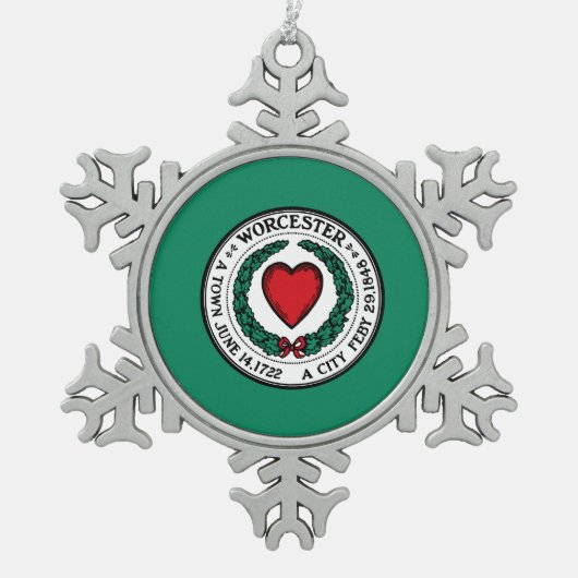 ウスター、マサチューセッツの旗 スノーフレークピューターオーナメント (正面)