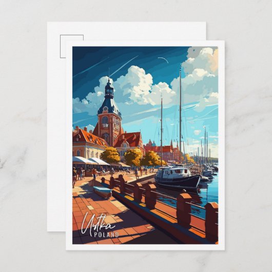 ウストカポーランドアートヴィンテージ旅行イラストレーション ポストカード (正面/裏面)