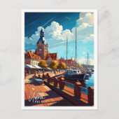 ウストカポーランドアートヴィンテージ旅行イラストレーション ポストカード (正面)