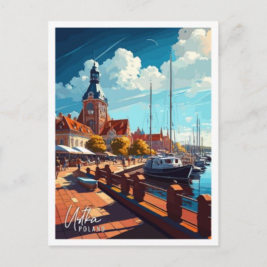 ウストカポーランドアートヴィンテージ旅行イラストレーション ポストカード (正面)