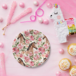 ウズピンクかわいらしローゼスフローラ誕生日 ペーパープレート