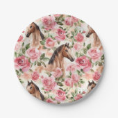 ウズピンクかわいらしローゼスフローラ誕生日 ペーパープレート (正面)