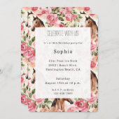 ウズピンクかわいらしローゼスフローラ誕生日 招待状 (正面/裏面)