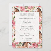 ウズピンクかわいらしローゼスフローラ誕生日 招待状 (正面)