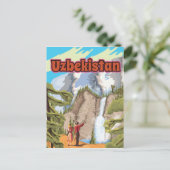 ウズベキスタンのヴィンテージ旅行ポスター ポストカード (スタンド正面)