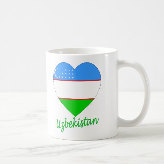 ウズベキスタンの旗のハート コーヒーマグカップ (右)