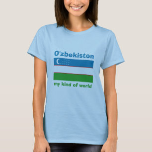 ウズベキスタンの旗+地図+テキストTシャツ Tシャツ