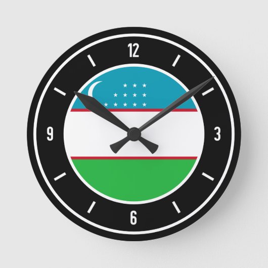ウズベキスタンエレガント国旗 ラウンド壁時計 (正面)