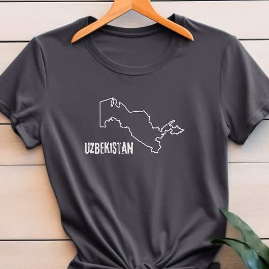 ウズベキスタン国地図ライン形状ウズベク境界 Tシャツ