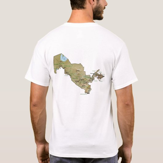 ウズベキスタン国旗と地図Tシャツ Tシャツ (裏面)