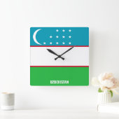 ウズベキスタン国旗の輝く愛国心 スクエア壁時計 (ホーム)