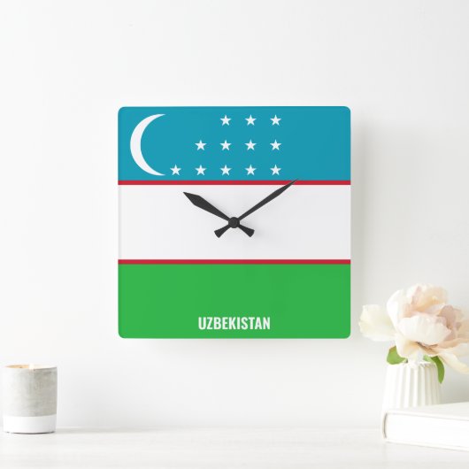 ウズベキスタン国旗の輝く愛国心 スクエア壁時計 (ホーム)