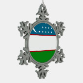 ウズベキスタン国旗 スノーフレークピューターオーナメント (左)