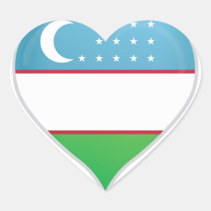 ウズベキスタン愛フラッグプライドハートシール ハートシール