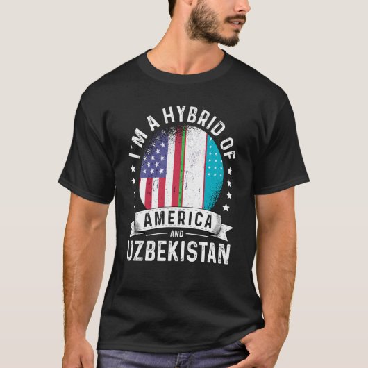 ウズベキスタン系アメリカ人パトリオット国旗のユーモア Tシャツ (正面)