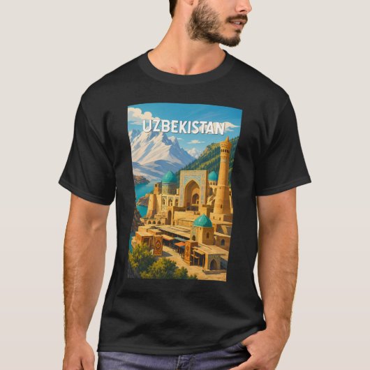ウズベキスタン イラスト 旅行 アート ヴィンテージ Tシャツ (正面)