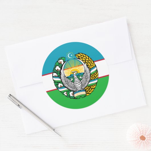 ウズベク国旗と州エンブレム、ウズベキスタン国旗 ラウンドシール (封筒)