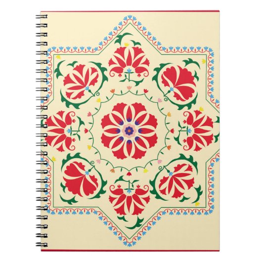 ウズベク族ヴィンテージオーナメントスザニスザニ織物 ノートブック (正面)