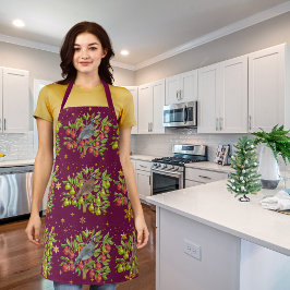 ウズラやナシの木、雪片が燃え立つ エプロン