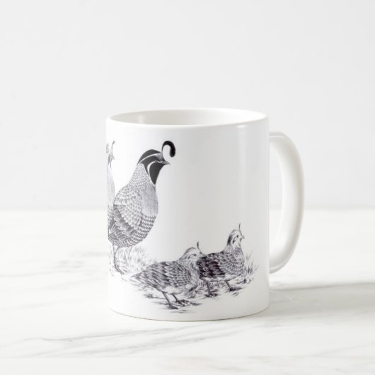 ウズラ家族の夕べの散歩 コーヒーマグカップ (正面右)