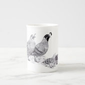 ウズラ家族の夕べの散歩 ボーンチャイナマグカップ (正面)