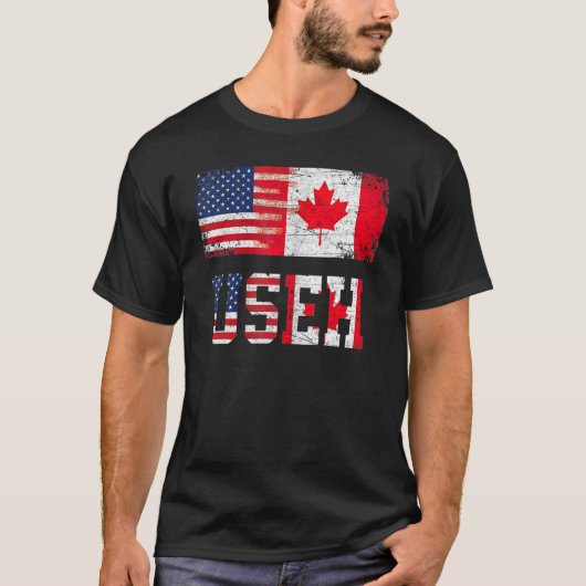 ウセリーフカナディアンアメリカン国旗のデザイン Tシャツ (正面)