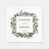 ウタ素朴ーベリーパイン結婚グリーン スタンダードカクテルナプキン (正面)