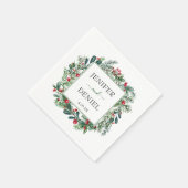 ウタ素朴ーベリーパイン結婚グリーン スタンダードカクテルナプキン (角)